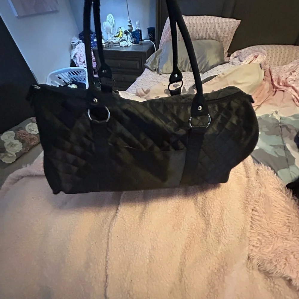 DSW black satin duffel bag. - Picture 16 of 16